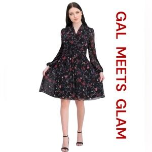 GAL MEETS GLAM Londyn Black Cherry Floral Ruffle Mini Dress, Size 8.